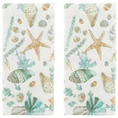 Sonoma Coastal Seashells Ocean Beach Theme Textured Bath Hand Towel 2-Pack - Image 1 of 4