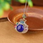 F02 Pendant Lucky Bag with Lapis Lazuli Fish and Lotus Flower Silver 925