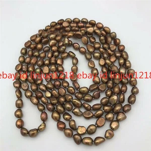 Freshwater Pearl Brown Color Baroque 8-9mm Beads Necklace Long 35'' - Picture 1 of 6