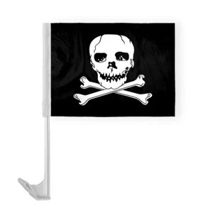 12"x16" Jolly Roger Skull Bones Pirate Car Window Flag, Polyester 17" Flex Pole - Picture 1 of 1