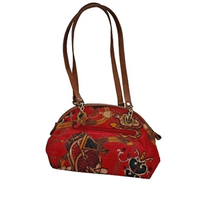 Capezio Quilted Shoulder Crossbody Bag Purse Satchel Red Abstract Silky Vintage - Picture 1 of 9