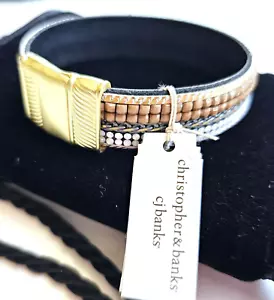 Christopher & Banks Wrap Bracelet Magnetic Cuff Faux Leather Crystals Copper - Picture 1 of 3