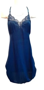 Vintage 60s Size Medium Esteem Silky Nylon Lace Accent Full Dress Slip Blue - Picture 1 of 7