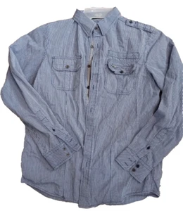 Eighty Eight Platinum Shirt Mens Medium Blue Striped Long Sleeve Button Cotton - Picture 1 of 6
