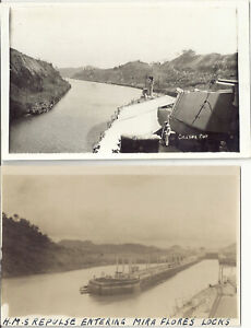 HMS Repulse. Panama Canal. Mira Flores Lock & Culebra Cut. RP. Unposted.