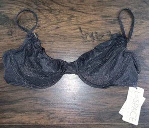 NWT L*Space Priscilla Black Shine On Me Demi Bralette Ruffle Bikini Top Medium M - Picture 1 of 4