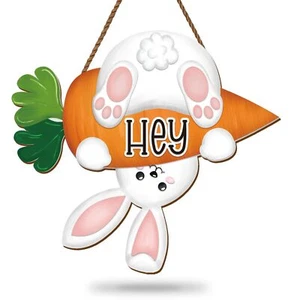 Easter Decorations Bunny Rabbit Carrot Wooden Door Wall Hanging Sign Home Gift - Picture 1 of 12