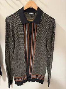 Express schwarz, braun und weiß geometrisches Muster Knopfleiste Pullover Strickjacke - Bild 1 von 2