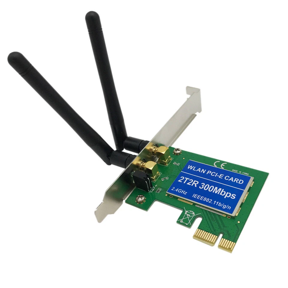 US 2 Antennas Wireless PCI-E PCIE N 300M Wifi Network Adapter Card Ethernet - Image 1 of 4