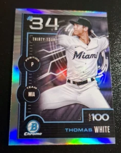 2025 BOWMAN CHROME SCOUTS TOP 100 PROSPECTS #BTP-34 THOMAS WHITE MIAMI MARLINS - Picture 1 of 2