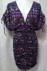 New VERTIGO Size Large Printed V-Neck Dress Short Sleeves Lined Ruched MSRP $210 - Picture 1 of 6