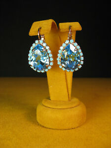 MARIANA EARRINGS SWAROVSKI CRYSTALS STATEMENT BLUE PEAR Rose Gold PL Gift 