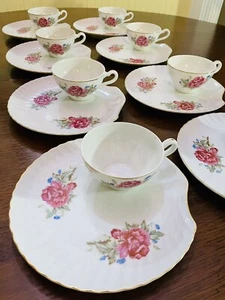 Vintage Porzellan Rosen Mittagessen Tee Snack Set Teller Tasse Teetasse acht Sets 16 Teile - Bild 1 von 10