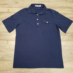 Criquet Polo Shirt Mens Medium Navy Organic Cotton Pocket Golf Casual Button - Picture 1 of 7