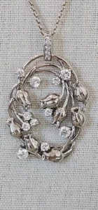 Vintage 90s 925 Silver | Zircon Rose Tulip Pendant Necklace 18.5" Gift-Ready  - Picture 1 of 5