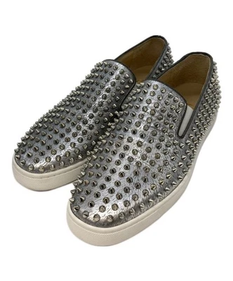 Christian Louboutin scarpe slip-on sneakers borchie EU 43 US 10 argento... - Immagine 1 di 4