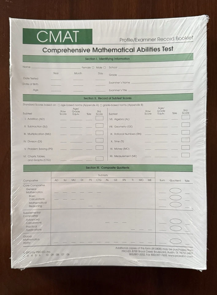 Comprehensive Mathematical Abilities Test Record Form 25 Pack - Image 1 of 1