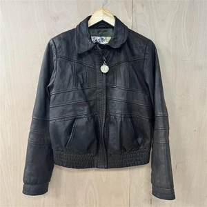 Vintage Moto Brown Zip Up Leather Jacket - Size 12 - Picture 1 of 7