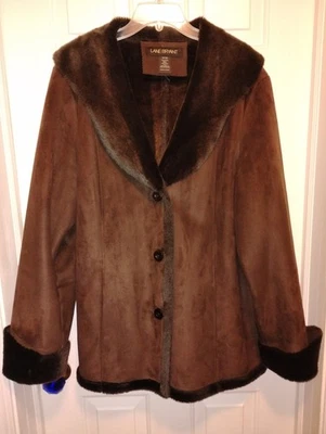 Lane Bryant Faux Suede Coat Brown Plush Faux Fur Trim Size 18/20 Plus - Image 1 of 4