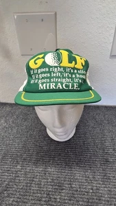 Vintage 1980s Golf Miracle Dead Stock Green White Mesh Snapback Trucker Hat Cap - Picture 1 of 6