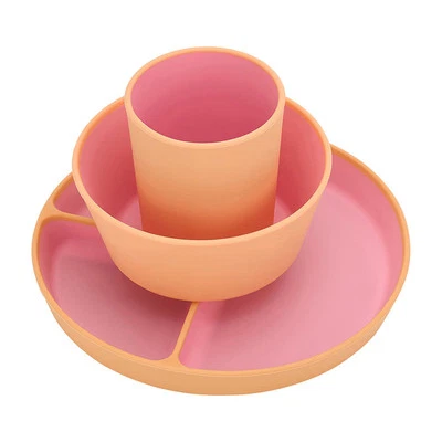 3pc Annabel Trends Silicone Two Tone Dinner Set Kids/Toddler Dinnerware Pink - image 1 of 4