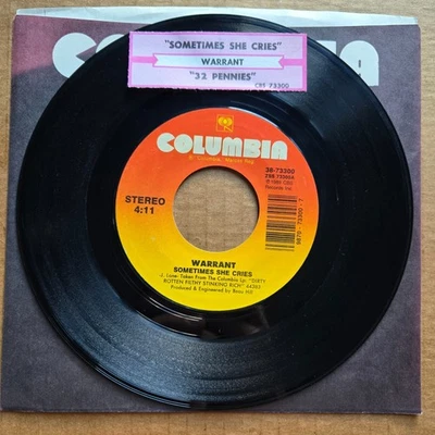 WARRANT Sometimes She Cries 45 7" CLASSIC GLAM ROCK Record Vinyl Records - Image 1 of 2