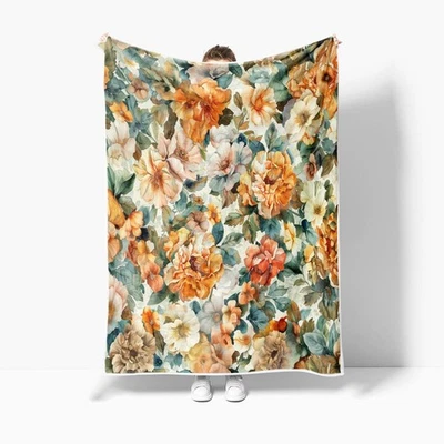 Floral Throw Blanket | Soft, Warm, Orange Flower Plants Fleece Throw Blanket,... - Image 1 of 4