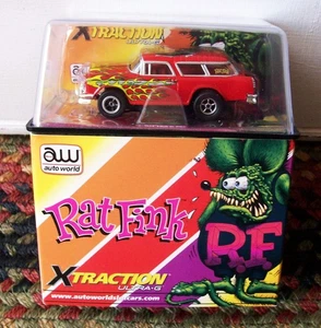 AW Ed Big Daddy Roth Rat Fink 1955 55 Chevy Nomad Wagon Flames Slotcar + Base - Bild 1 von 10