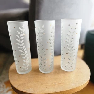 5 Vintage MCM Frosted Zombie Gold Stars & Fern Stem 7" Tom Collins Glasses - Picture 1 of 6