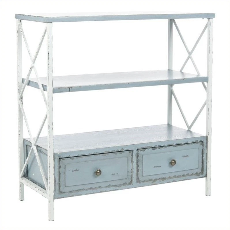 SAFAVIEH Console Table 34.8" H .9" L Wood Frame 2-Drawer Blue/Off-White