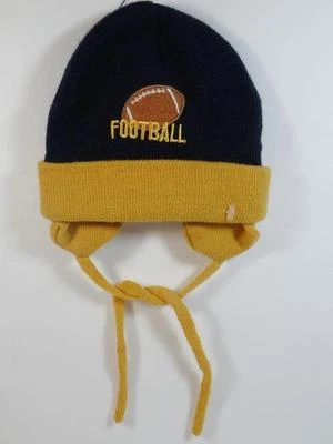 Chapéu de malha masculino Toby azul marinho e dourado bordado FUTEBOL, tamanho único infantil - Imagem 1 de 2