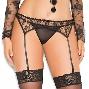 Lace Garter Belt Satin Bow Adjustable Sheer Floral Black White 3363 - Picture 1 of 10