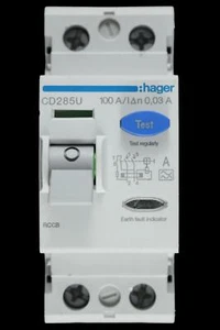 HAGER 100 AMP 30mA DOBLE POLO RCCB TIPO A CD285U 161503 - Imagen 1 de 6
