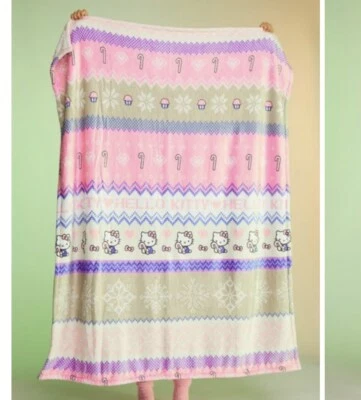 Forever 21 Hello Kitty Fair Isle Holiday Christmas Throw Blanket Candy 50 X 60 - Image 1 of 4