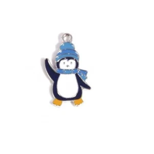 10 Very Cute Christmas Penguin Shaped Silver Tone Pendants & Enamel Detail - Picture 1 of 1
