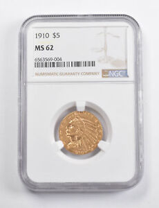 MS62 1910 $5 Indian Head Gold Half Eagle NGC *3483