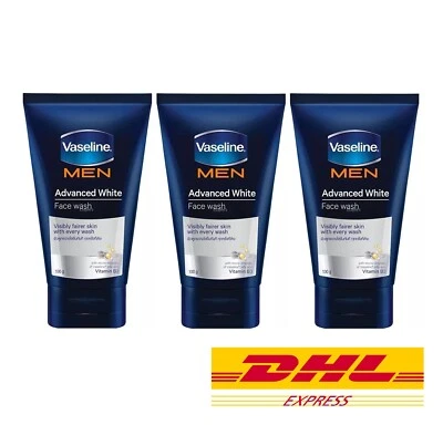 3 x Vaseline MEN Face Wash Advance White Visibly Brighter skin Vitamin B3 100g - Image 1 of 3