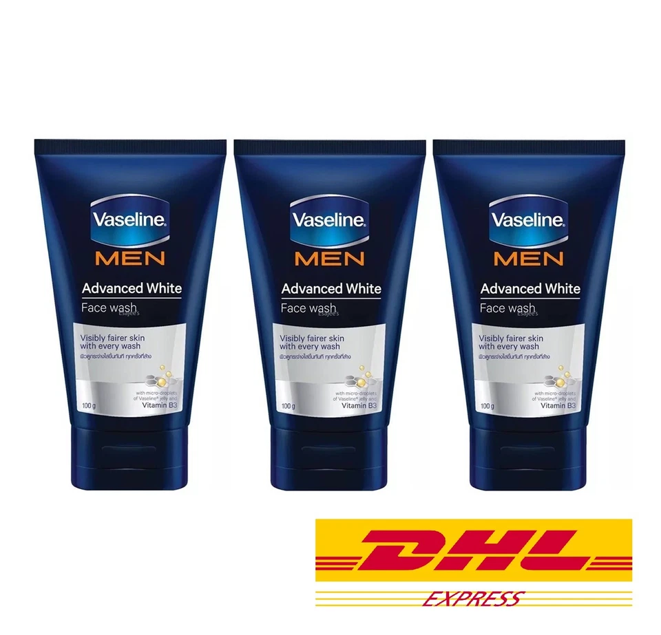 3 x Vaseline MEN Face Wash Advance White Visibly Brighter skin Vitamin B3 100g - Image 1 of 3