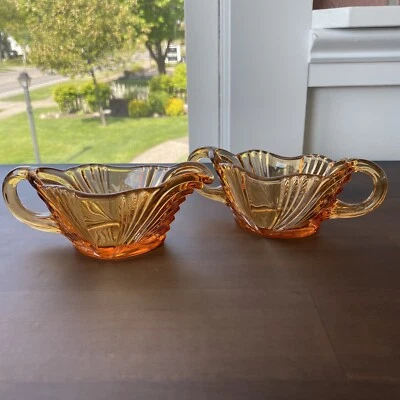 Juego De Colección Vidrio Naranja Crema y Azúcar Nuevo Martinsville Glass Co. Cocina Ámbar Foto 1 de 4
