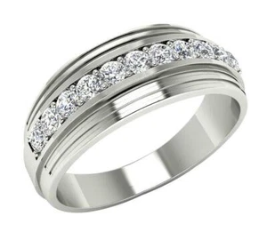 VS1 F Men's Engagement Ring 0.50 Carat Round Diamond 14K White Gold Appraisal - Picture 1 of 12