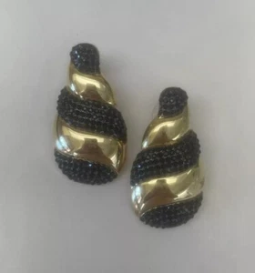 AKKAD HSN Black Crystal Goldtone Pierced Earrings 2” - Picture 1 of 4