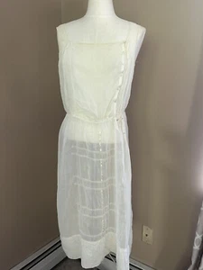 Antique Early 1900s Cream Cotton Gauze Muslin Lace Dress Slip - Picture 1 of 8