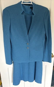 St John 2 Piece Knit Jacket Sleeveless Dress NWT $2790 Size 8/10 LAGUNA BLUE - Picture 1 of 16