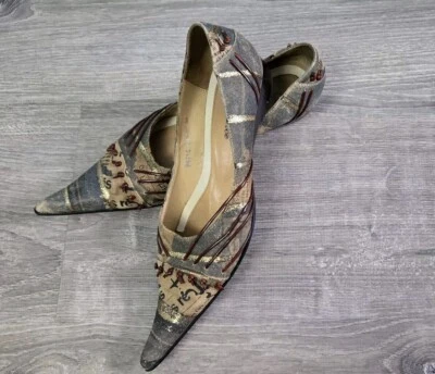 Винтажные разноцветные туфли на плоской подошве с заостренным носком размер 6 - Изображение 1 из 4