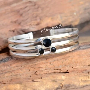 Black Onyx Gemstone 925 Sterling Silver Cuff Bracelet For Woman's Gift / C-38 - Picture 1 of 5