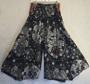 Samurai Hose Damen Medium Blumen Tasche High Rise Super Wide Leg Cropped Boho - Bild 1 von 15