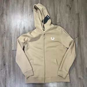 NEW True Religion Men's Hoodie Large Travertine Full Zip Cream Beige Long - Picture 1 of 6