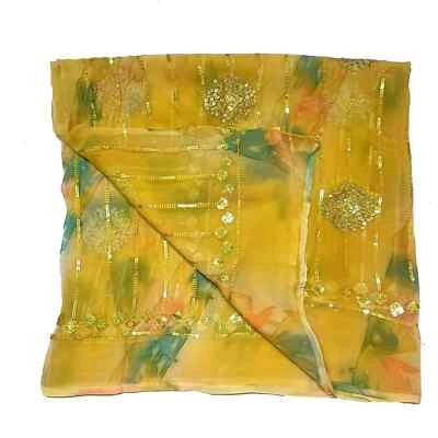 Lentejuelas Amarillas Vintage Dupatta Georgette Bordado Estola Larga Envoltura Bufanda Hiyab Foto 1 de 4