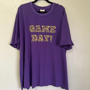 Layerz Embroider Game Day Spirit Tee Purple Gold Yellow Sports Ruffle Sz 3X NWT - Picture 1 of 8