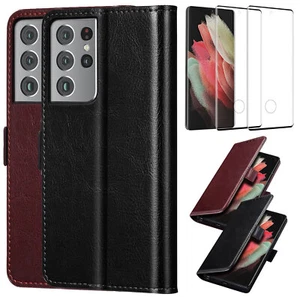 Funda tipo billetera de cuero para Samsung Galaxy S21/S21+/Ultra 5G + Protector de pantalla - Imagen 1 de 24